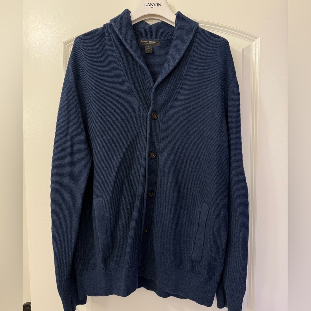 Banana Republic Blue Cardigan Sweater Shawl Collar Knit